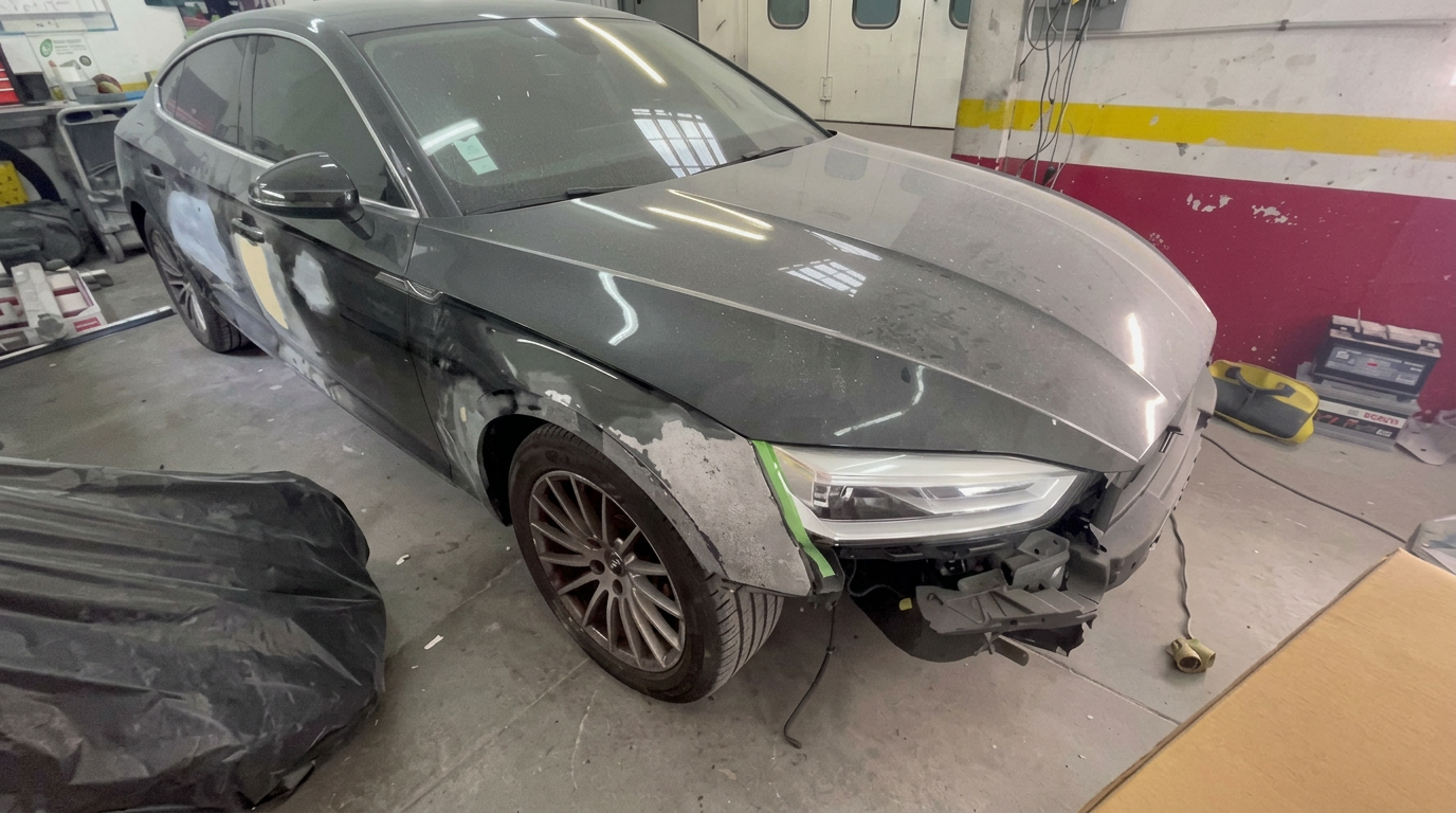 Véhicule en préparation dans la cabine de peinture